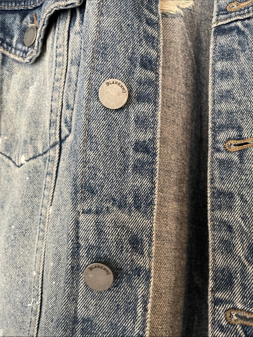 Blank NYC Light Blue Denim Jacket with White paint splatters - Picture 5 of 6